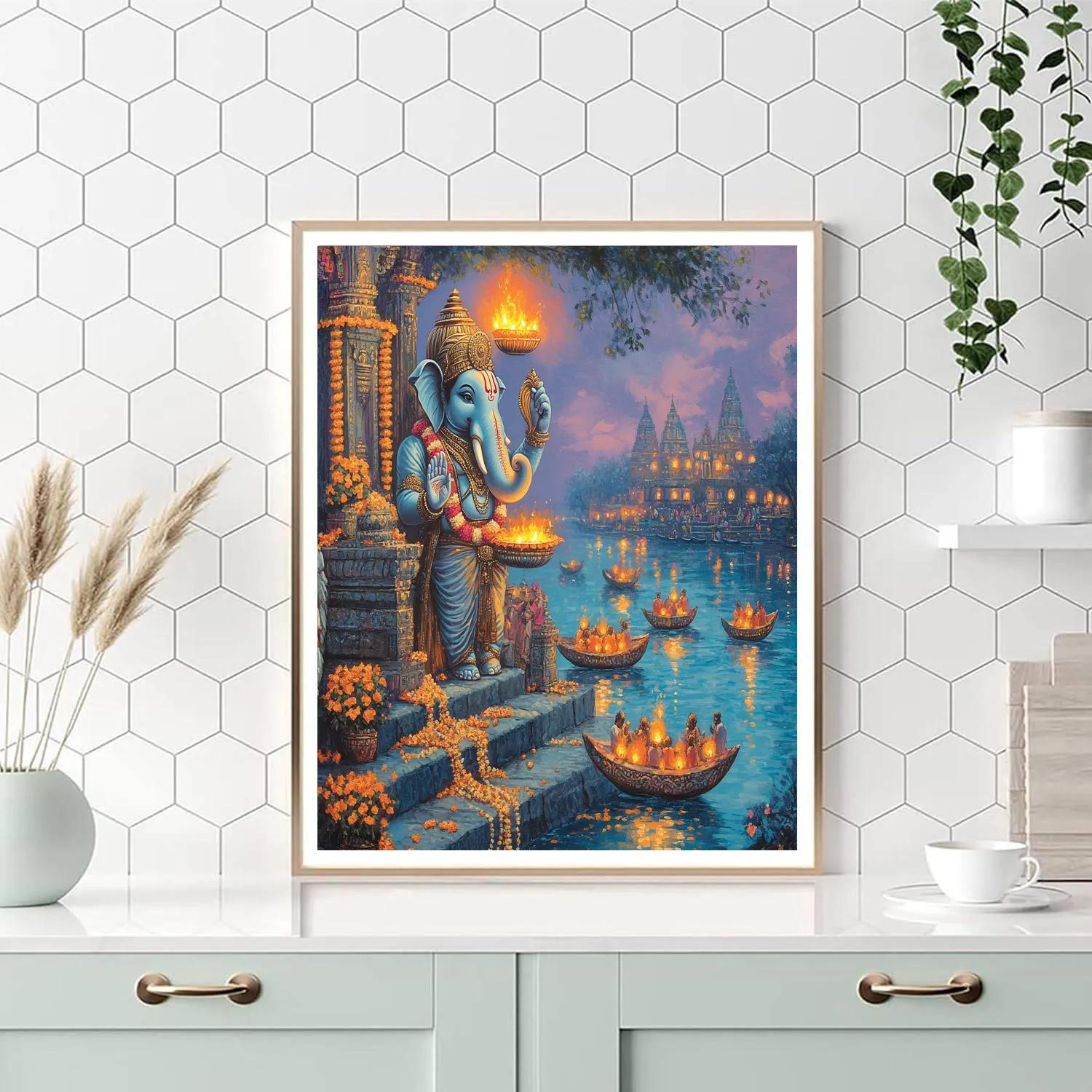 River Festival With Ganesha Lanterns paint by numbers