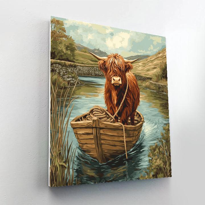 River Ferry Highland Cow With Rope And Oars Paint by numbers art