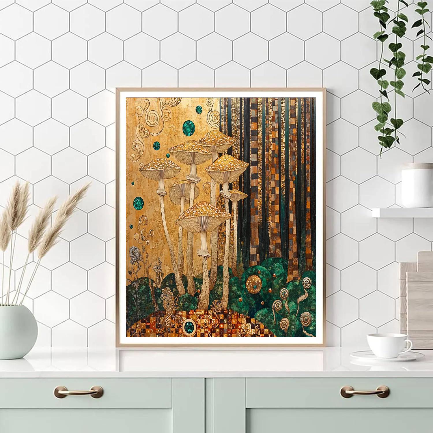 Gustav Klimt Inspired Gilded Mycelium Grove Numbered painting kits