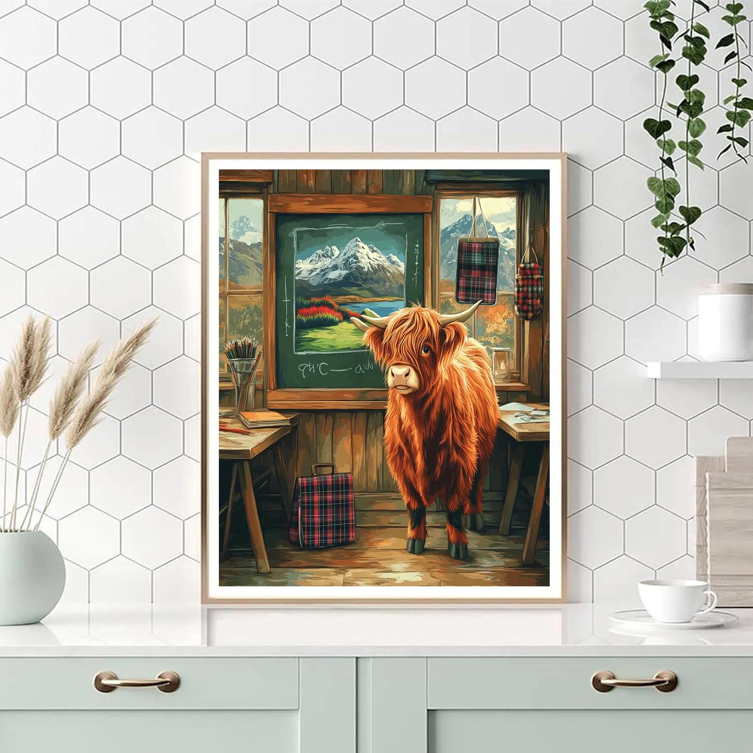 Highland Cow Schoolroom With Chalkboard Highlands DIY paint by numbers