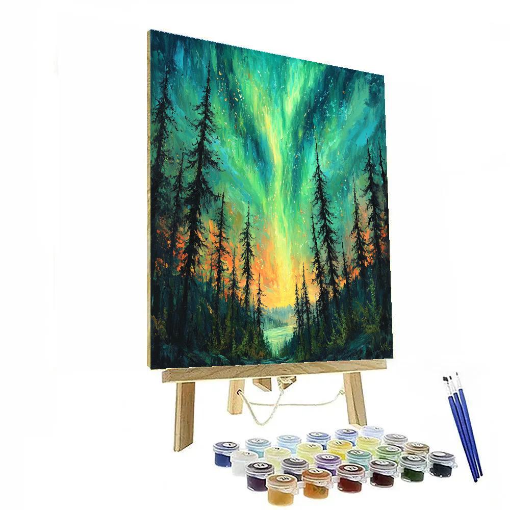 Edvard Munch Inspired Aurora Storm Through Whispering Pines DIY paint by numbers