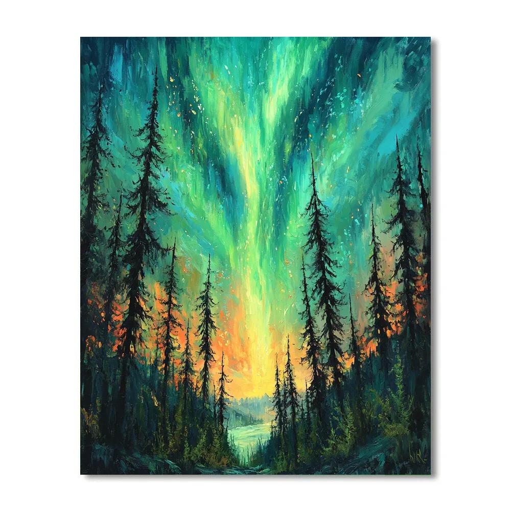 Edvard Munch Inspired Aurora Storm Through Whispering Pines DIY paint by numbers