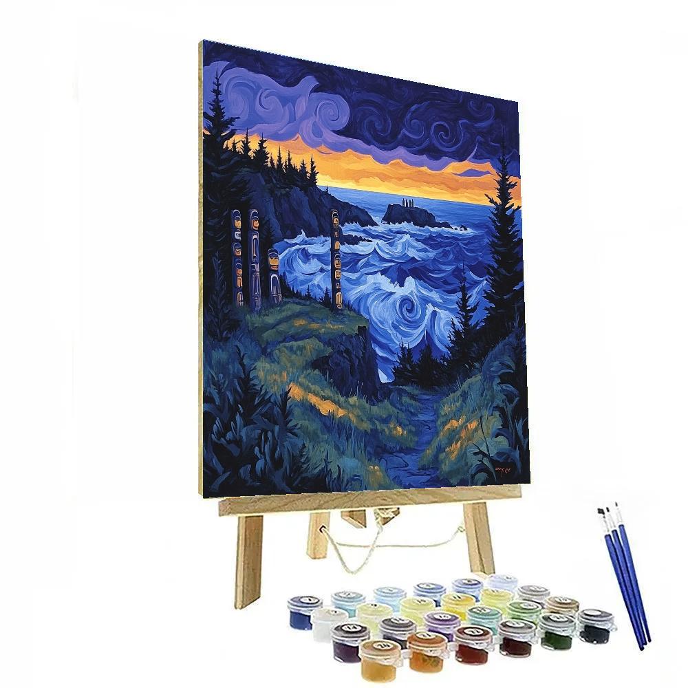 Emily Carr Inspired Stormlit Totem Sentinel Coast paint by color
