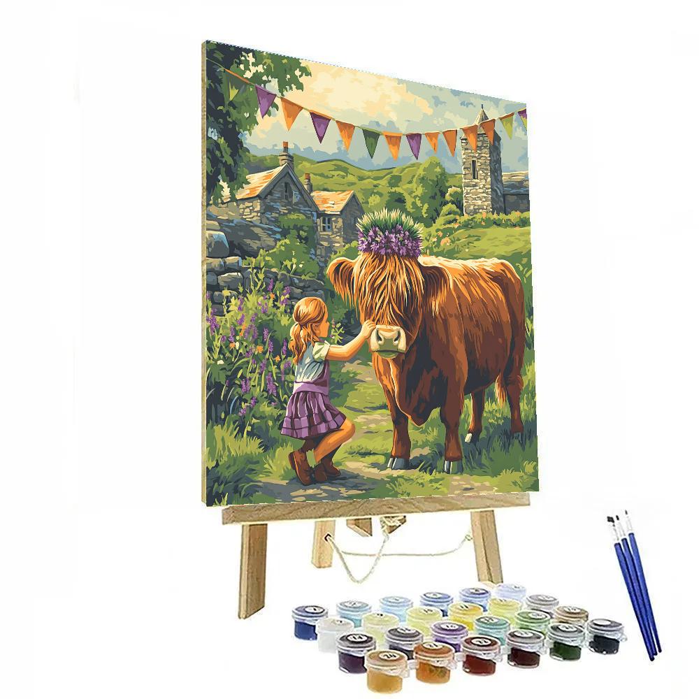 Highland Cow And The Thistle Crown Ceremony Paint by numbers art