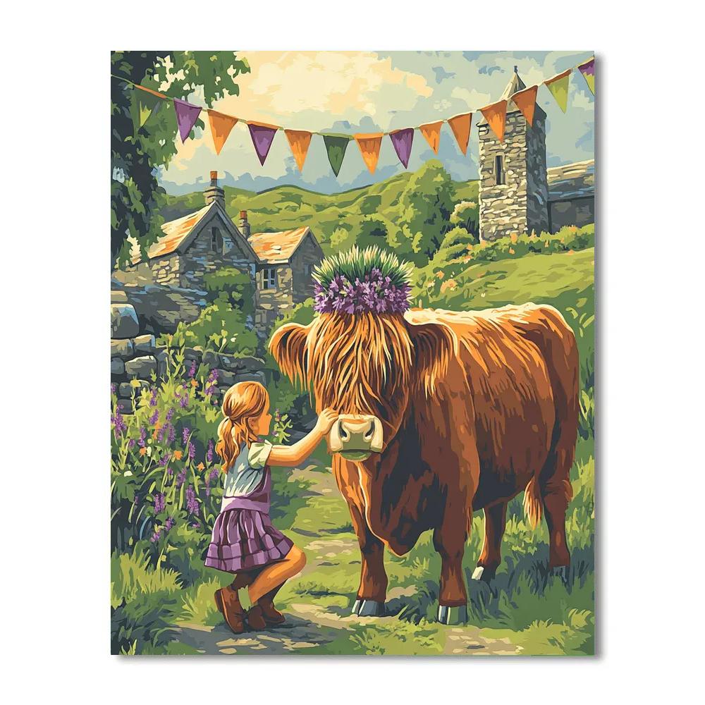 Highland Cow And The Thistle Crown Ceremony Paint by numbers art