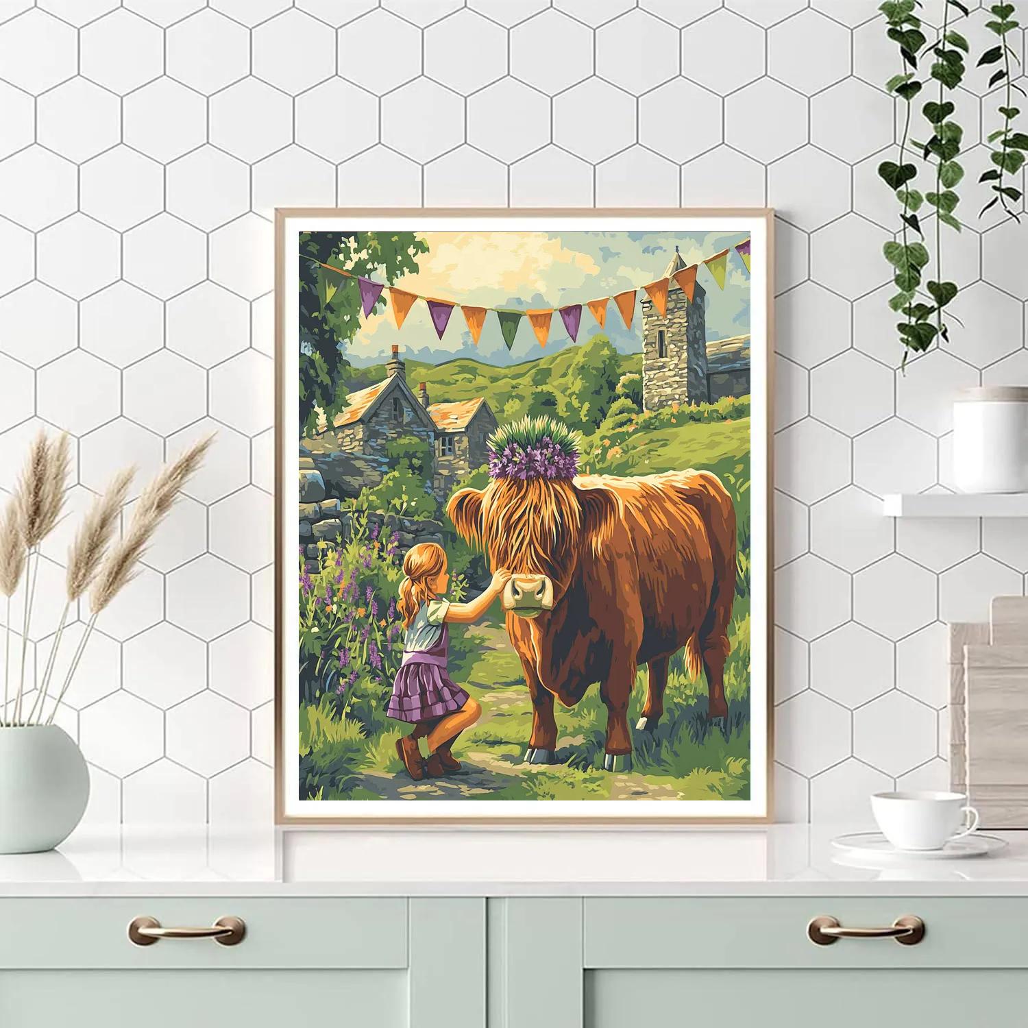 Highland Cow And The Thistle Crown Ceremony Paint by numbers art