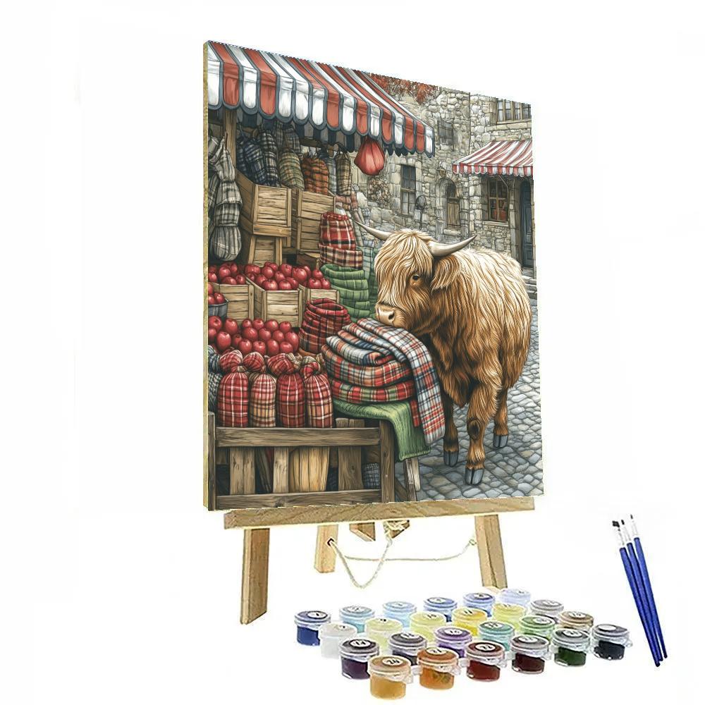 Market Day Highland Cow With Knitwear Stall paint by number