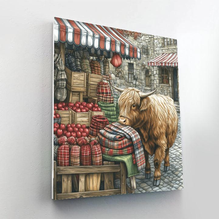 Market Day Highland Cow With Knitwear Stall paint by number