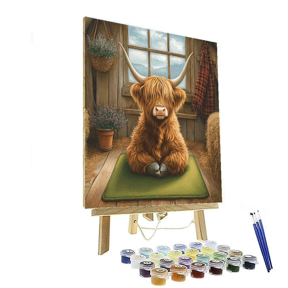 Highland Cow Yoga Pose On Peat Moss Mat Numbered painting kits