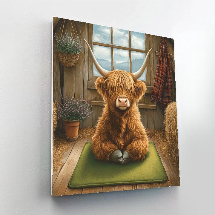 Highland Cow Yoga Pose On Peat Moss Mat Numbered painting kits