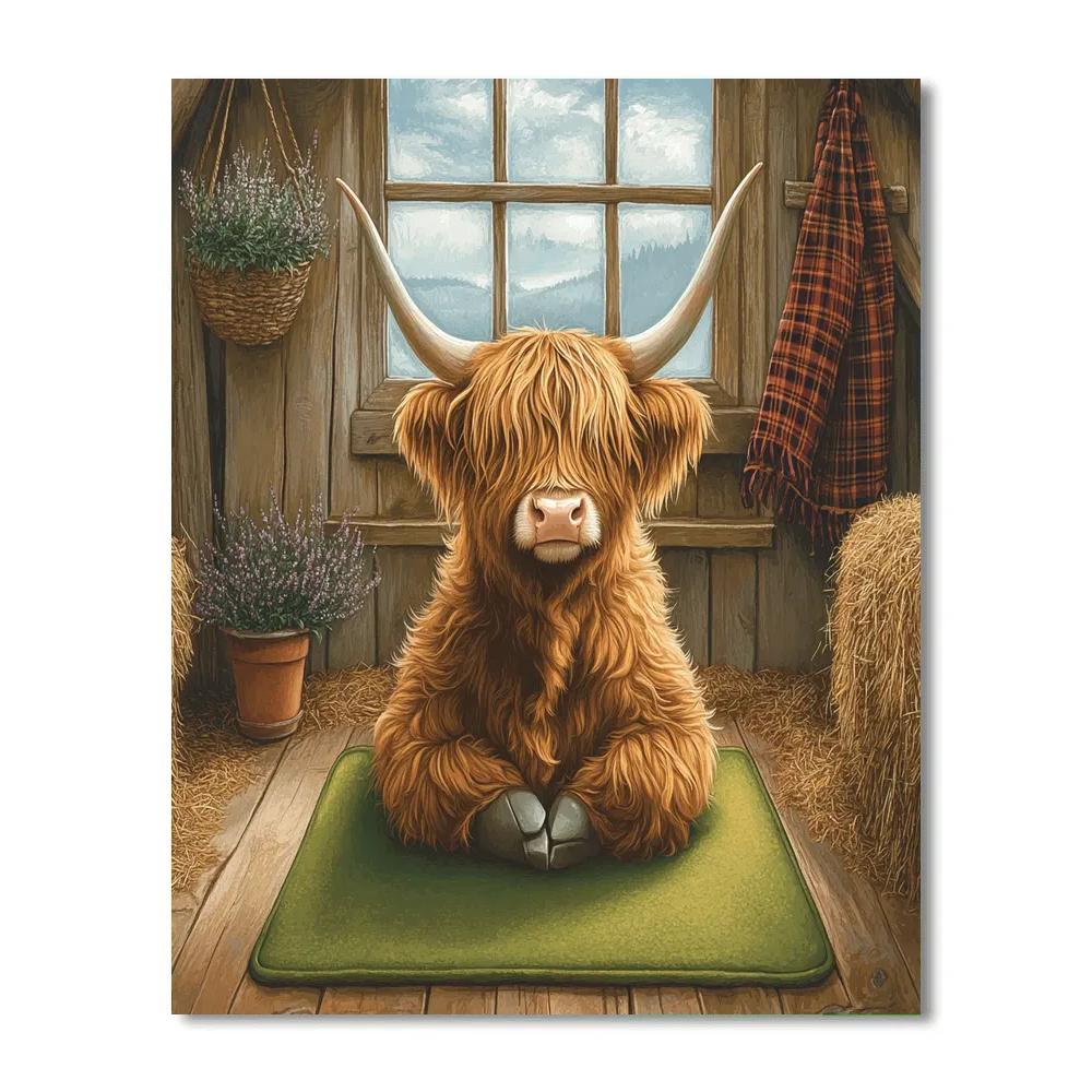 Highland Cow Yoga Pose On Peat Moss Mat Numbered painting kits
