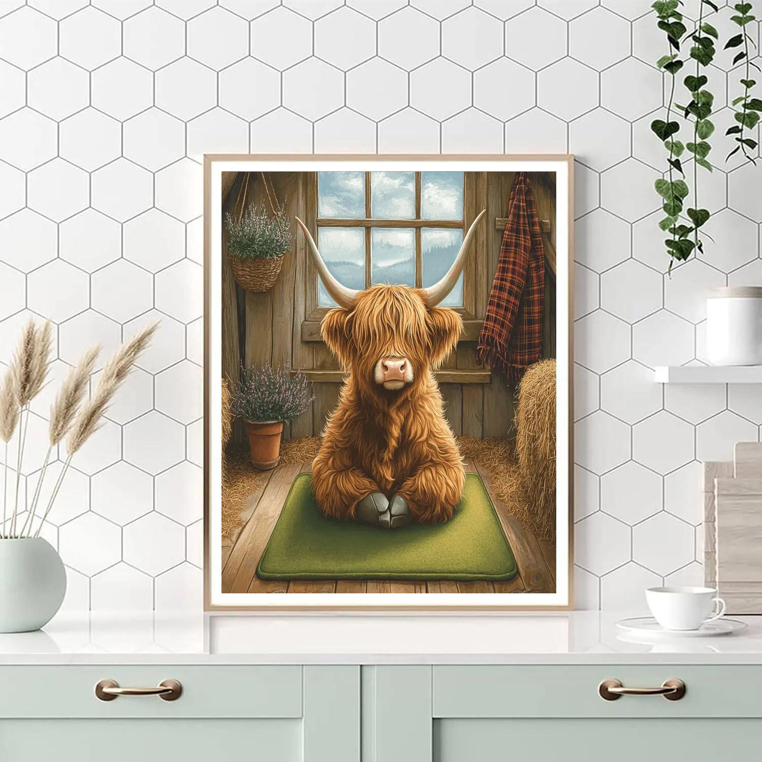 Highland Cow Yoga Pose On Peat Moss Mat Numbered painting kits
