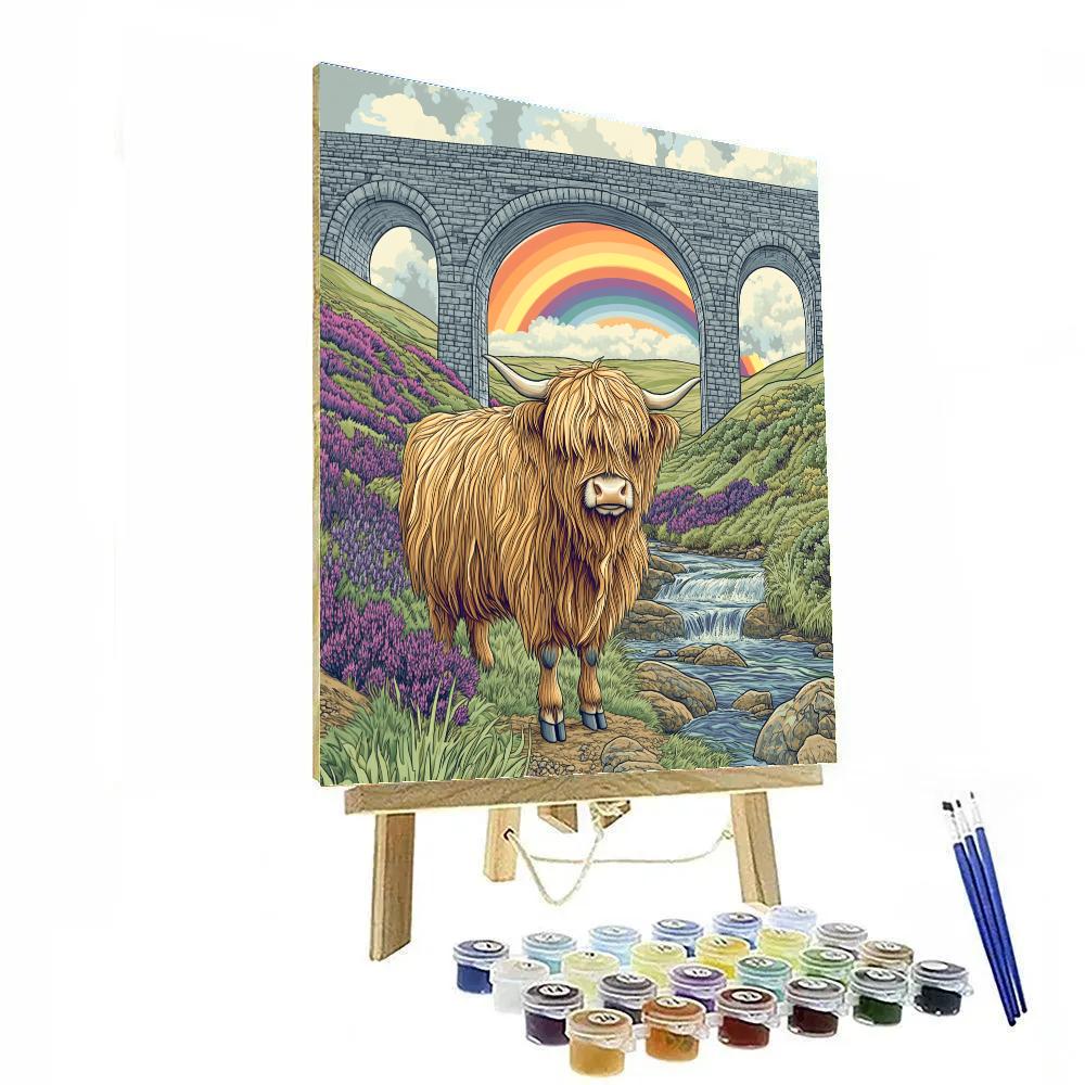 Highland Cow Under The Railway Viaduct Rainbow Number painting
