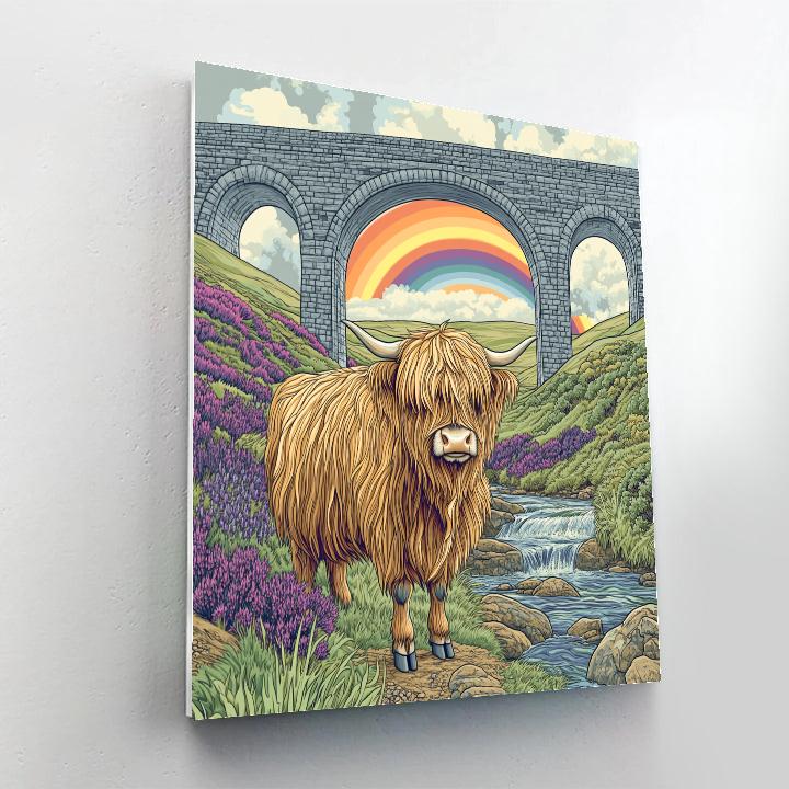 Highland Cow Under The Railway Viaduct Rainbow Number painting