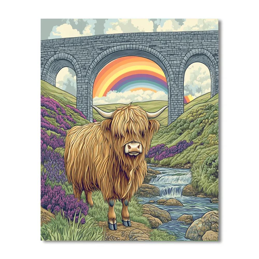 Highland Cow Under The Railway Viaduct Rainbow Number painting