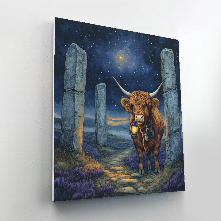 Highland Cow Night Watch By The Standing Stones Paint by numbers art