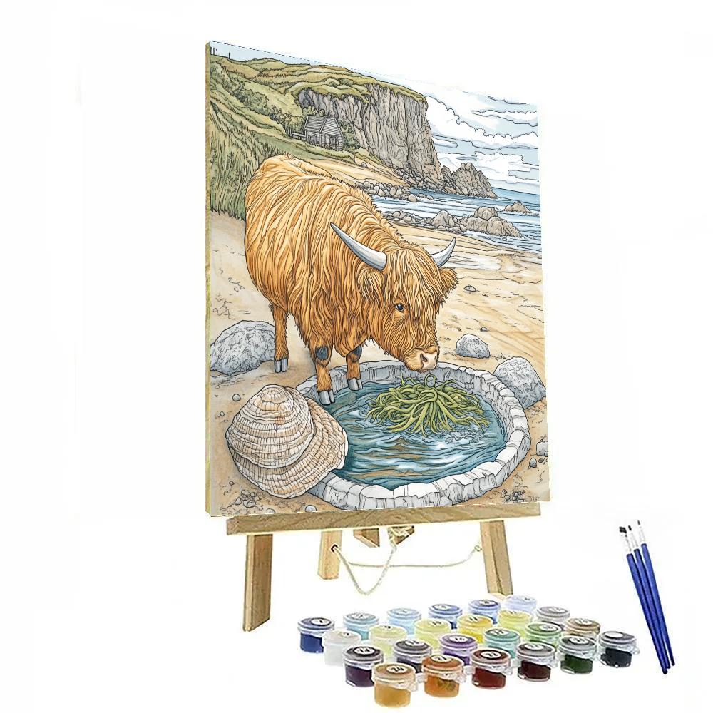 Seaside Rockpool Explorer Highland Cow paint by color