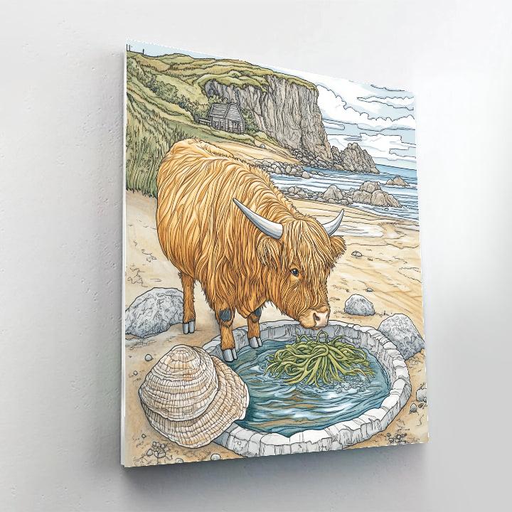 Seaside Rockpool Explorer Highland Cow paint by color
