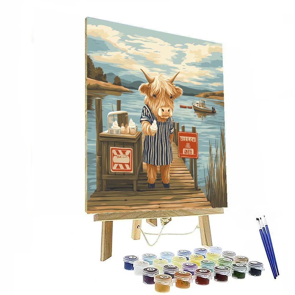 Highland Cow Ice Cream Stand At The Loch Pier paint by color