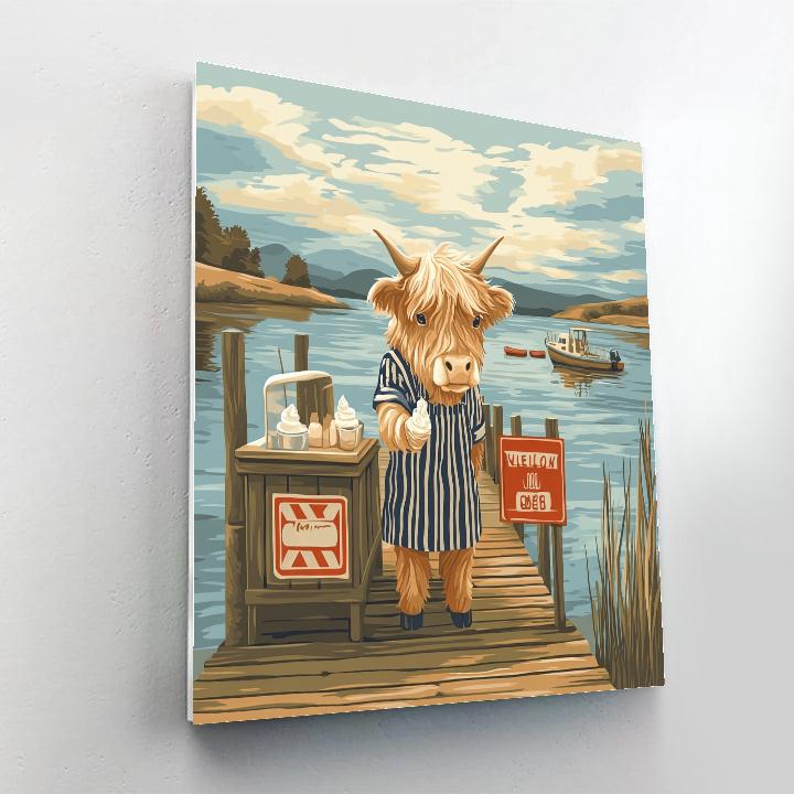 Highland Cow Ice Cream Stand At The Loch Pier paint by color