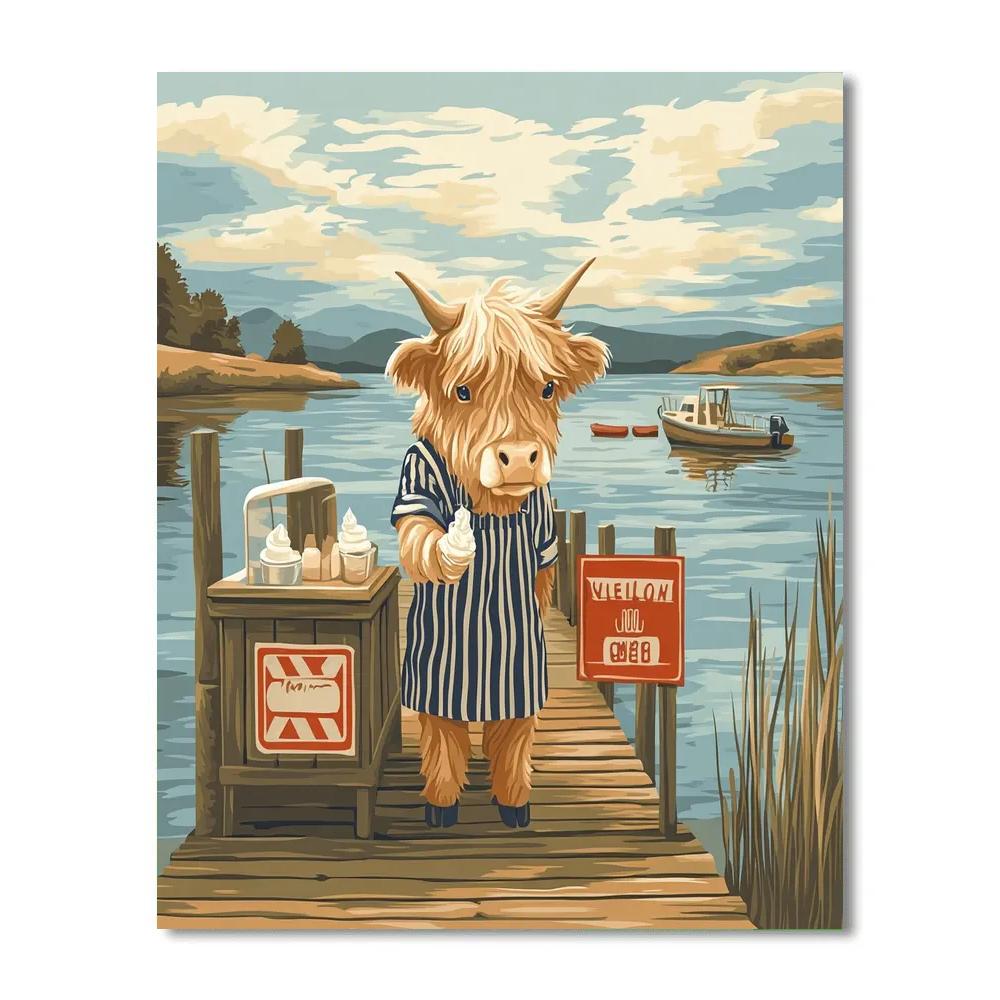Highland Cow Ice Cream Stand At The Loch Pier paint by color
