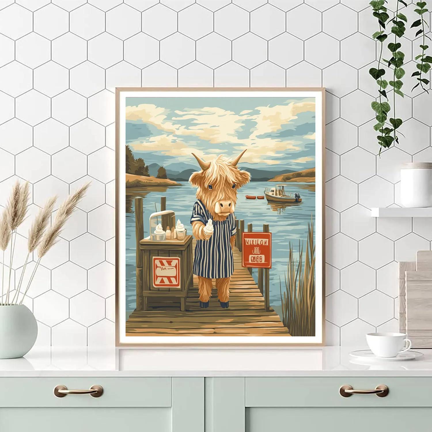 Highland Cow Ice Cream Stand At The Loch Pier paint by color