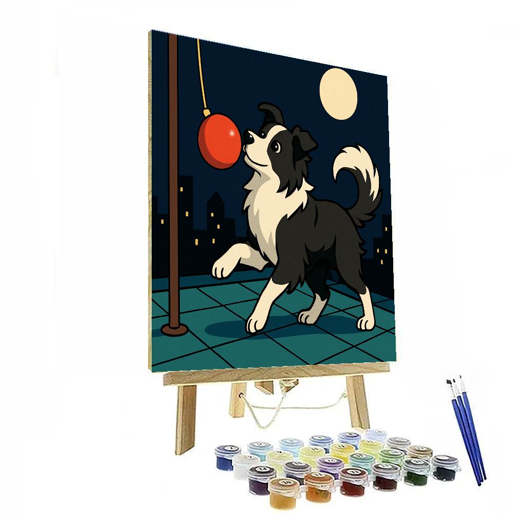Dog Tetherball On A Moonlit Rooftop Number painting