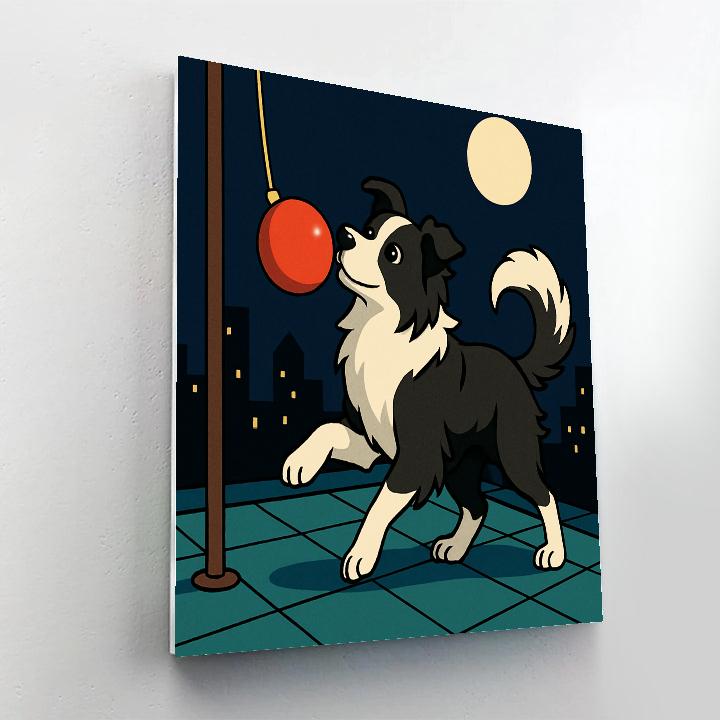 Dog Tetherball On A Moonlit Rooftop Number painting