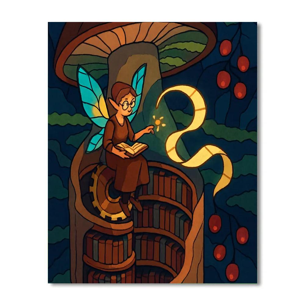 Clockwork Mushroom Library Fairy Painting by numbers kit