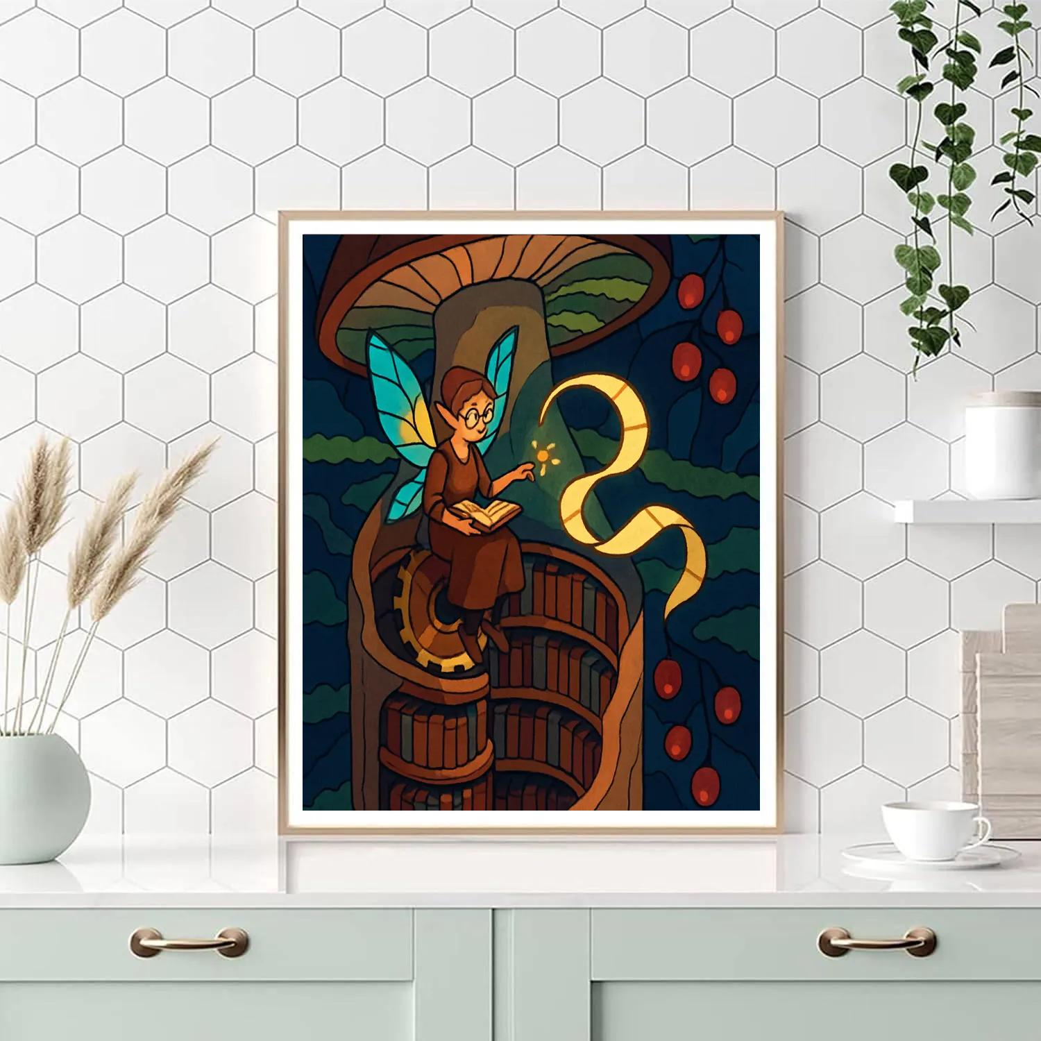 Clockwork Mushroom Library Fairy Painting by numbers kit