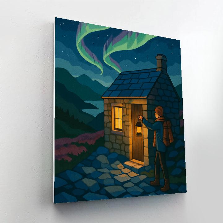 Aurora Lit Bothy In Scotland Highlands Paint by numbers kits