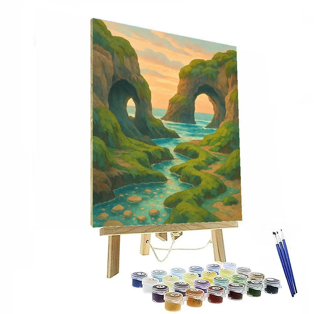 Sunrise Over The Mossy Sea Caves Number painting