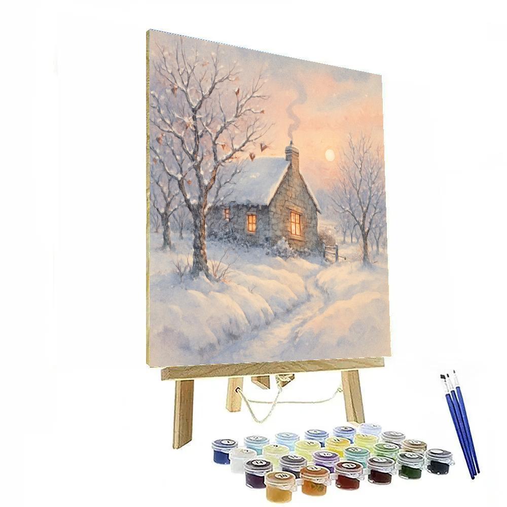 Sunrise Smoke Over The Orchard Cottage Painting by numbers kit