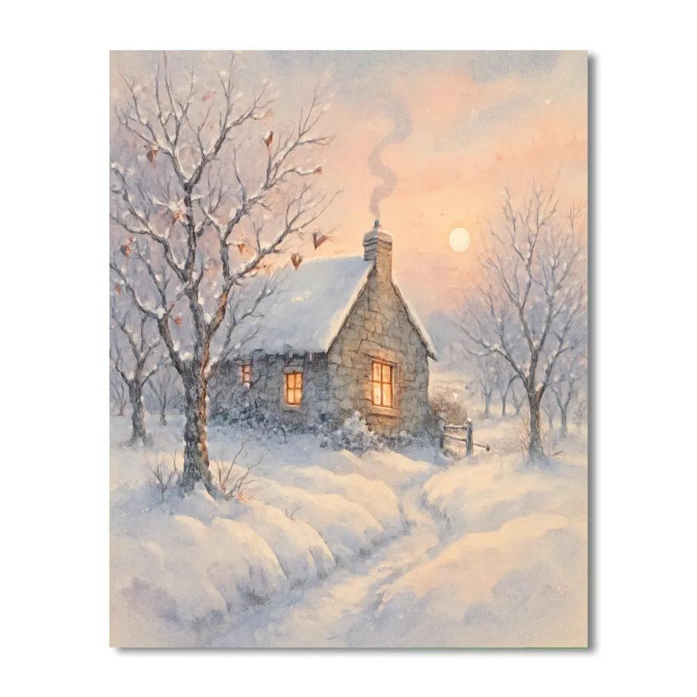 Sunrise Smoke Over The Orchard Cottage Painting by numbers kit
