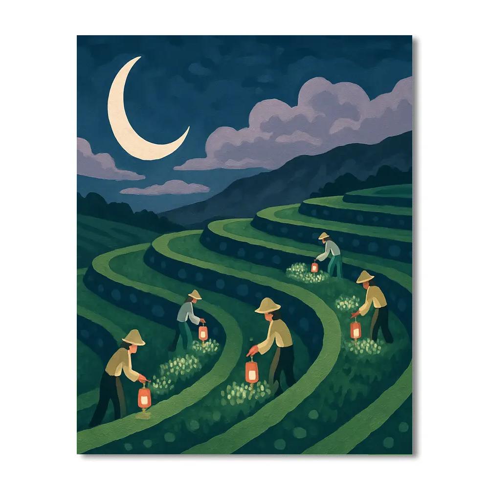 Crescent Harvest In Moonlit Terraces paint by color