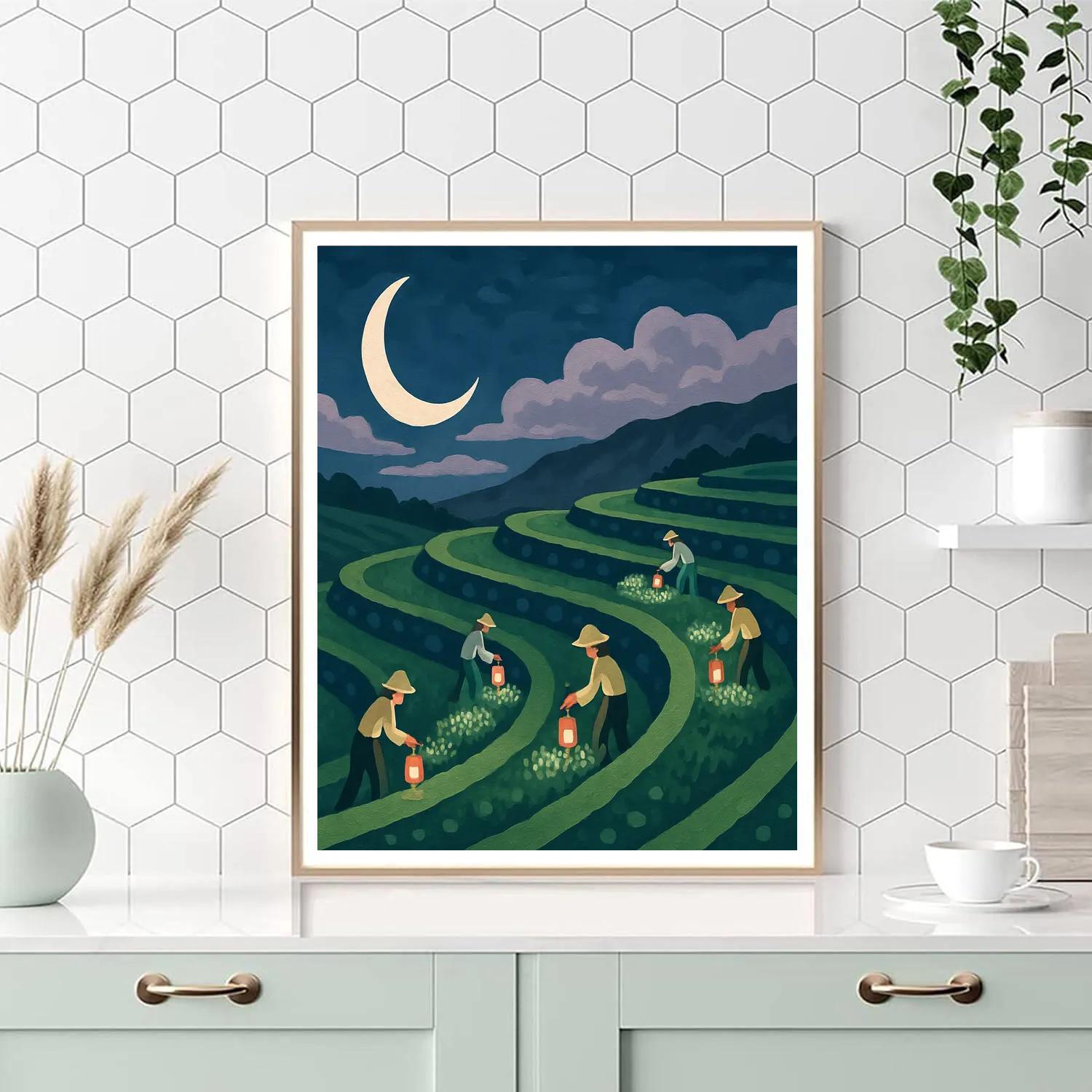 Crescent Harvest In Moonlit Terraces paint by color