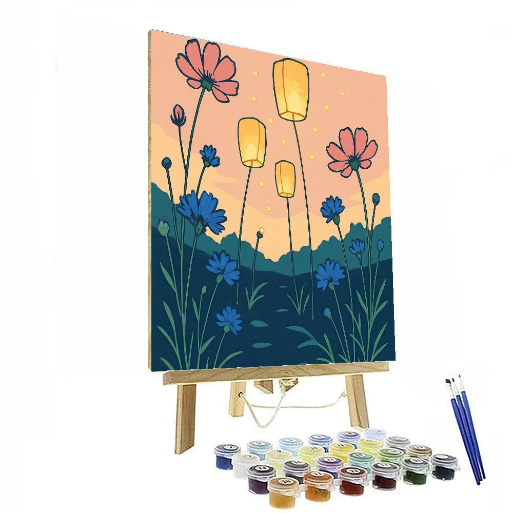 Paper Lantern Meadow With Flowers DIY paint by numbers