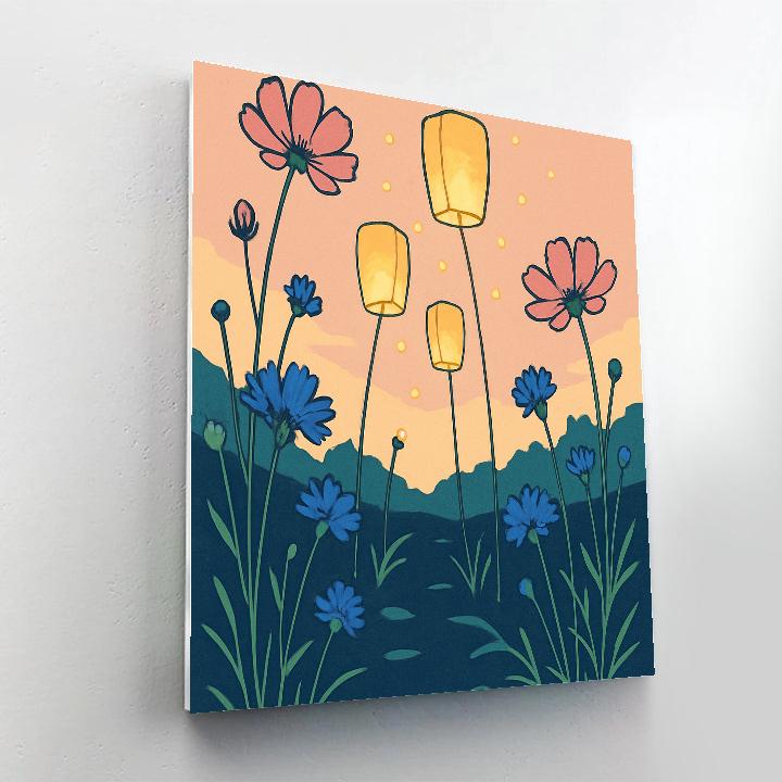 Paper Lantern Meadow With Flowers DIY paint by numbers