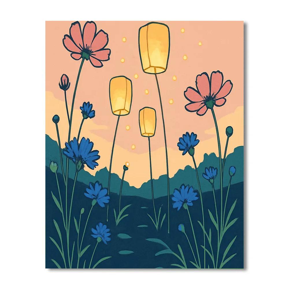 Paper Lantern Meadow With Flowers DIY paint by numbers