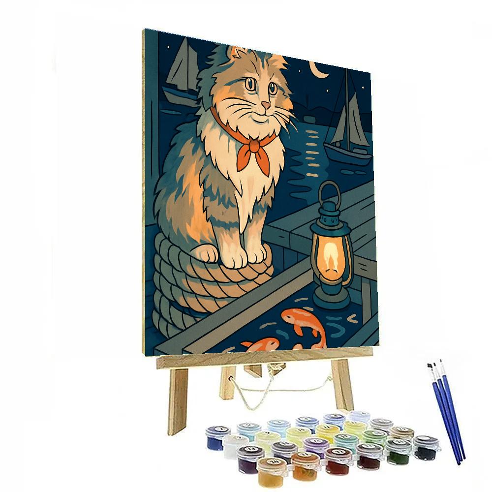 Moonlit Harbor With Cat Lookout DIY paint by numbers
