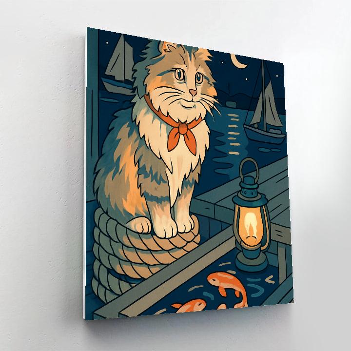 Moonlit Harbor With Cat Lookout DIY paint by numbers