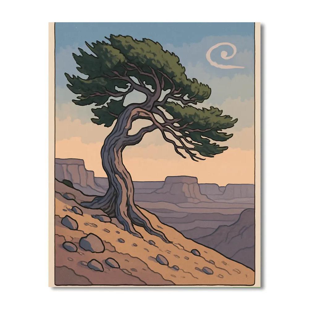 Wind Carved Plateau With Tree Sentinel Number painting