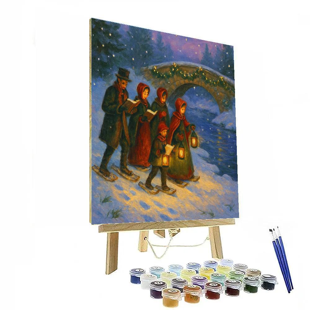 Candlelit Snowshoe Carolers By The Frozen Stream Paint by numbers art