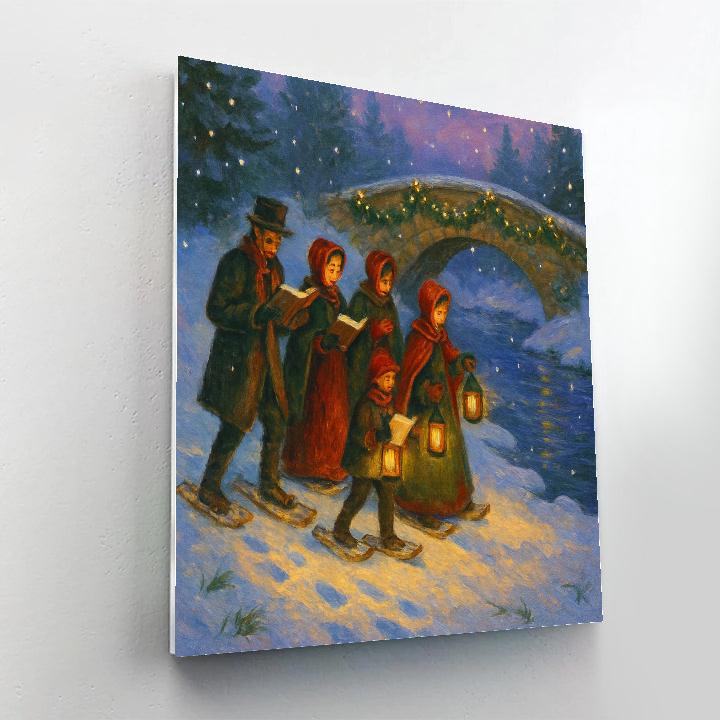 Candlelit Snowshoe Carolers By The Frozen Stream Paint by numbers art