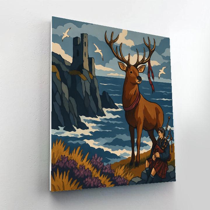 Stag Sentinel Above The Scotland Sea Cliffs painting number kit
