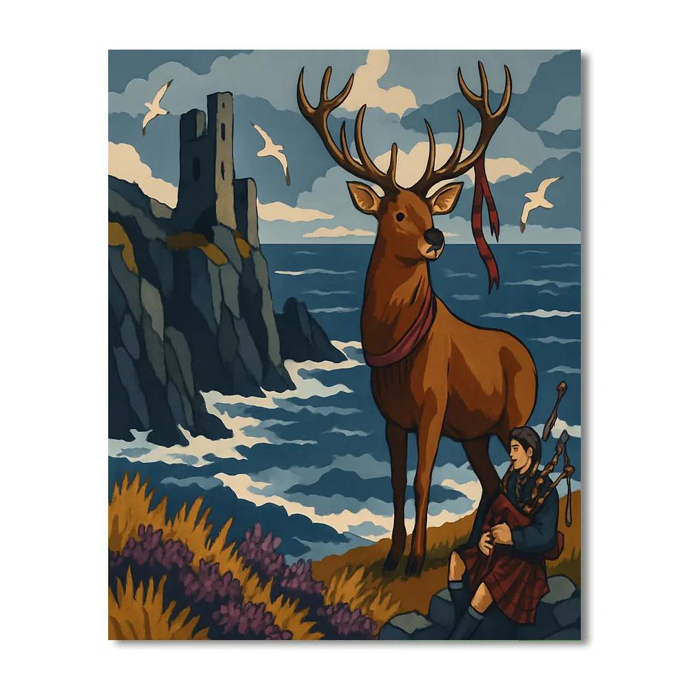 Stag Sentinel Above The Scotland Sea Cliffs painting number kit