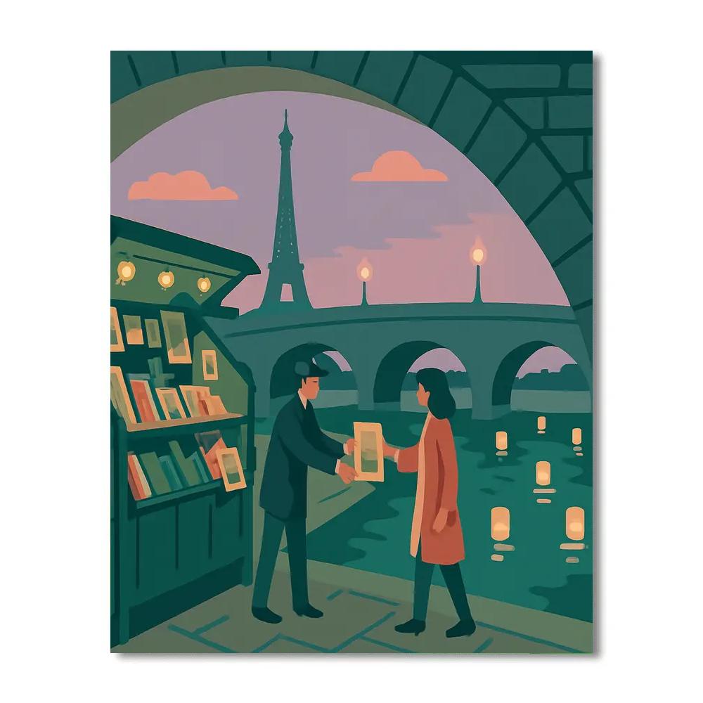 Paris Crafted Riverbookstalls Under Starlit Bridges Numbered painting kits