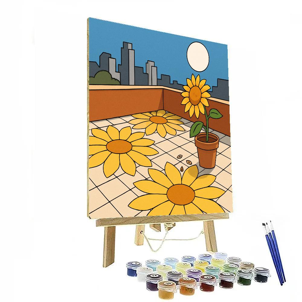 Sunlit Terrace With Sunflower Mosaics paint by number