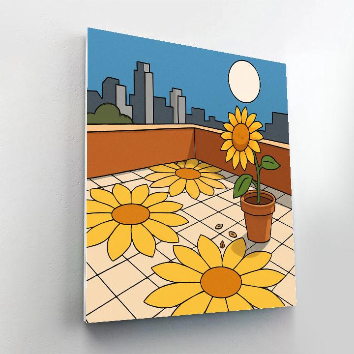Sunlit Terrace With Sunflower Mosaics paint by number
