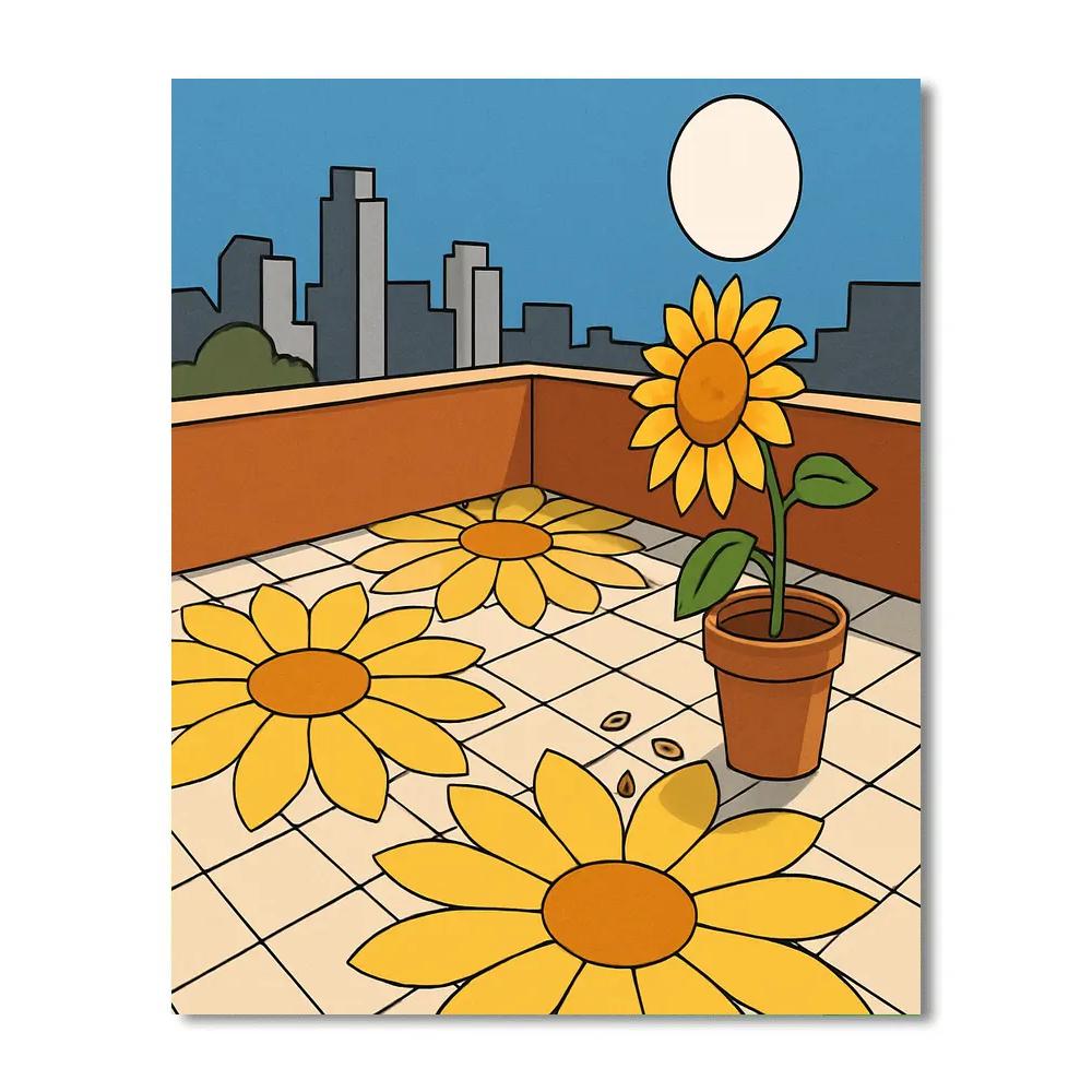 Sunlit Terrace With Sunflower Mosaics paint by number
